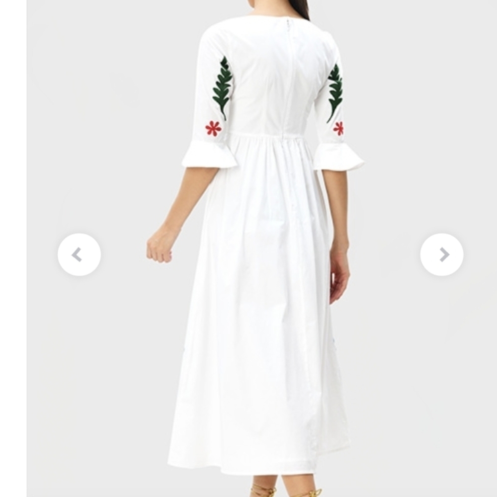 eShakti Floral Embroidered Cotton Poplin Dress - Size L - Picture 2 of 16